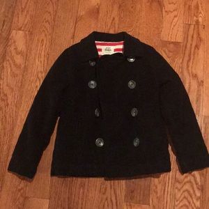Mini Boden black pea coat with red striped lining